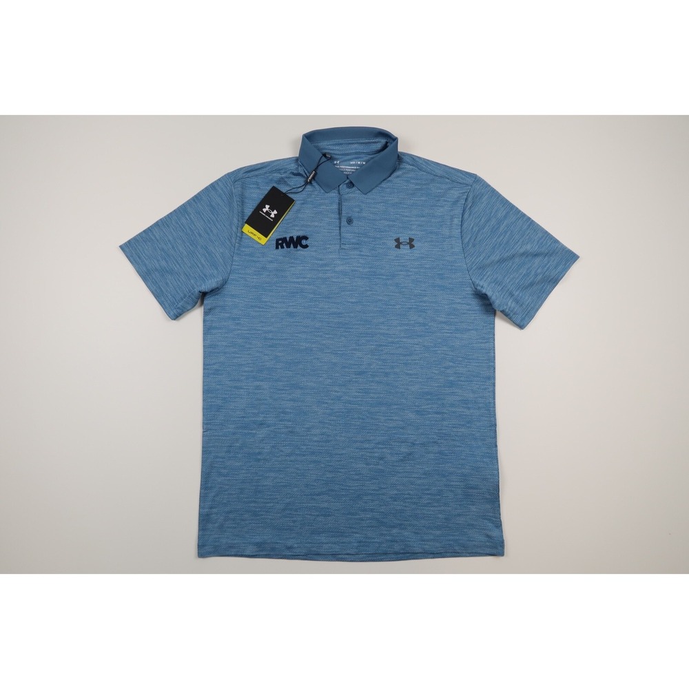 Under Armour Mens Medium Golf Performance Polo 2.0 Loose Blue‎ Striped Shirt NWT